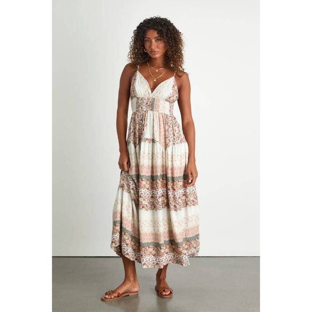 Lulus Aralline Ivory Boho Floral Sleeveless Maxi Dress White - Size M